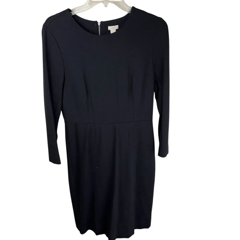 J‎ Crew Black Shift Dress Womens 6 Long Sleeve Zip Work Career Party